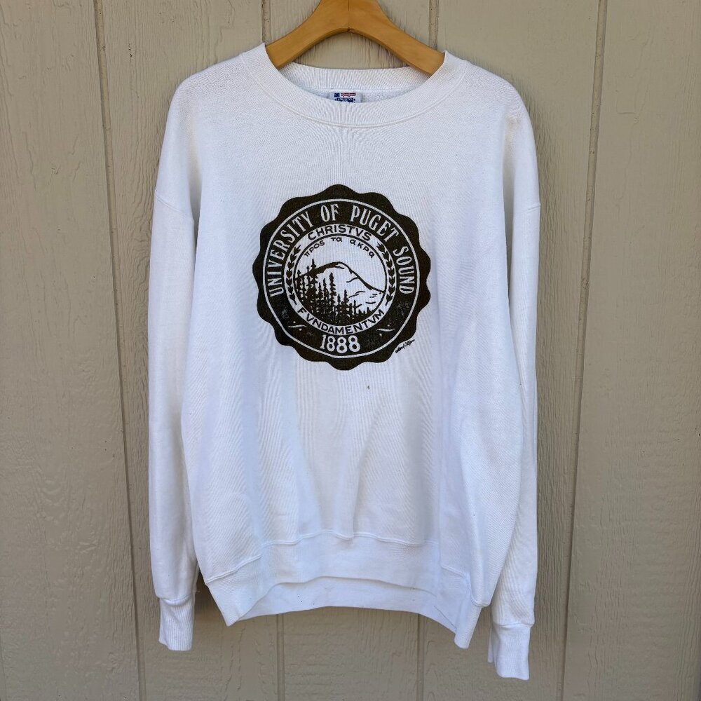 Vintage University of Puget Sound Crewneck Sweater XXL White Collegiate 90s USA